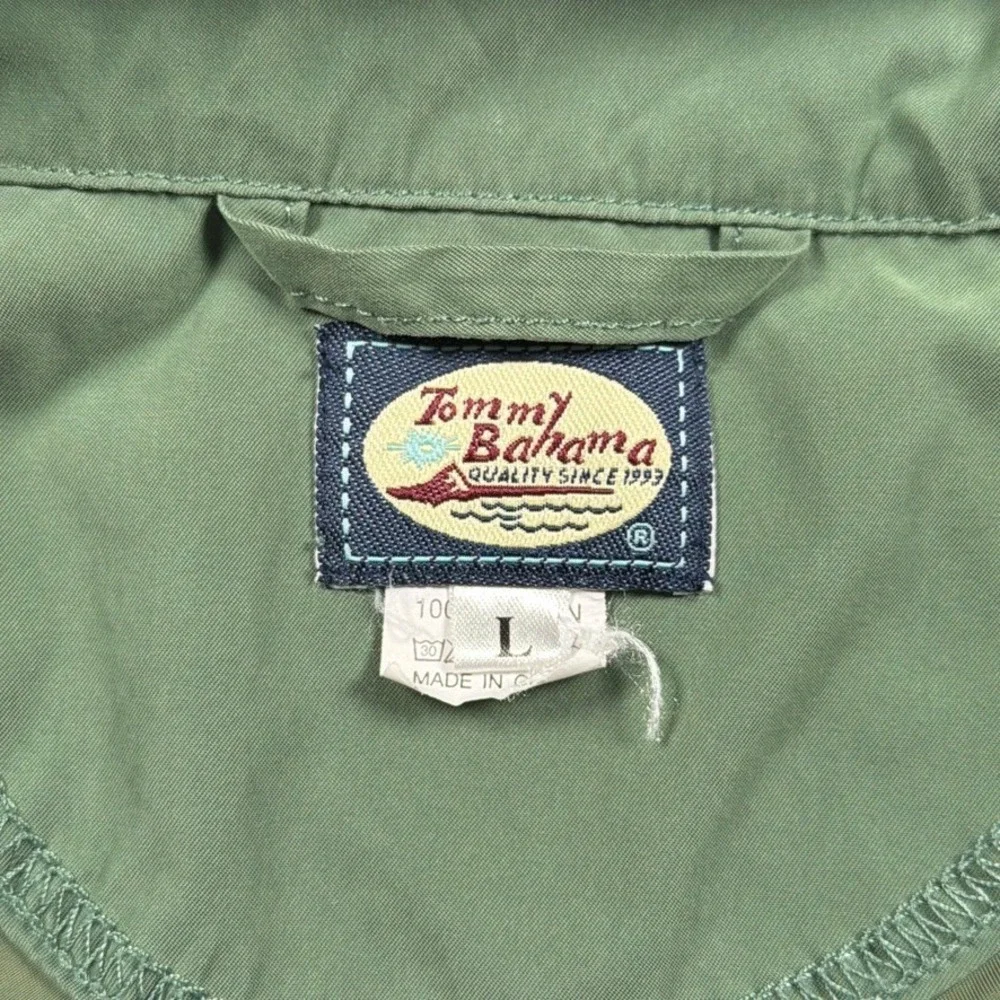 Tommy Bahama Windbreaker Mens Large Green Short Sleeve Quarter Zip Side Golf